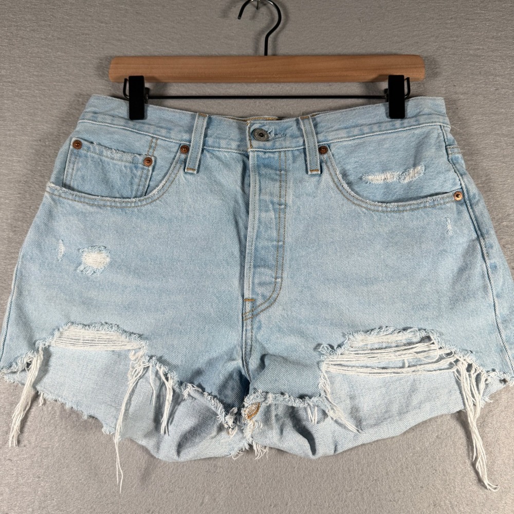 Levis 501 Womens Light Wash Distressed Cut Off Denim Shorts Size 30 W31 L2